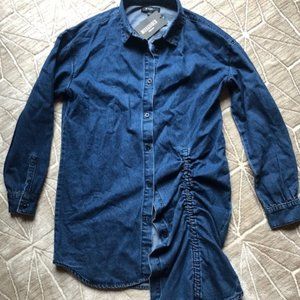 Missguided Ruched Denim Shirt Dress NWT